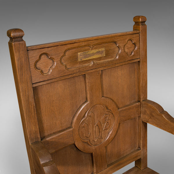 Antique Elbow Chair, Oak, Hall, Carver Armchair, Ecclesiastical Taste, Edwardian