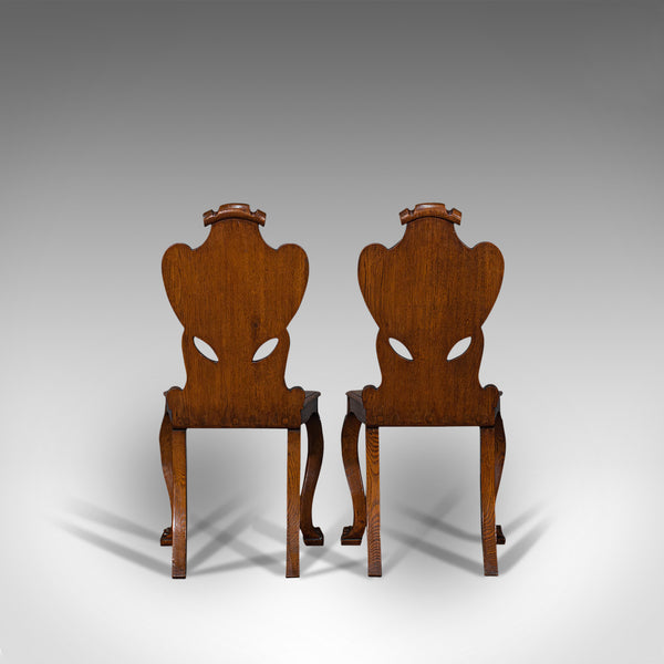 Pair Of, Antique Shield Back Chairs, Scottish, Oak, Hall Seat, Victorian, C.1880
