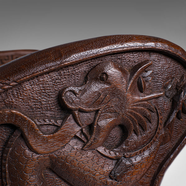 Antique Carved Book Stand, Oriental, Mahogany, Rack, Dragon Motif, 19th Century