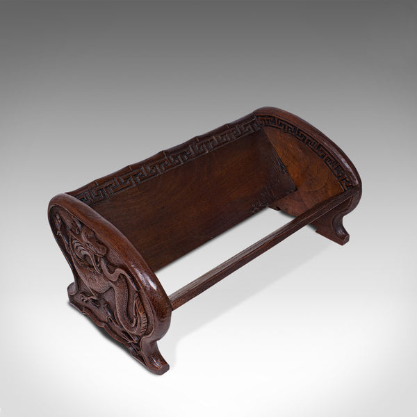 Antique Carved Book Stand, Oriental, Mahogany, Rack, Dragon Motif, 19th Century