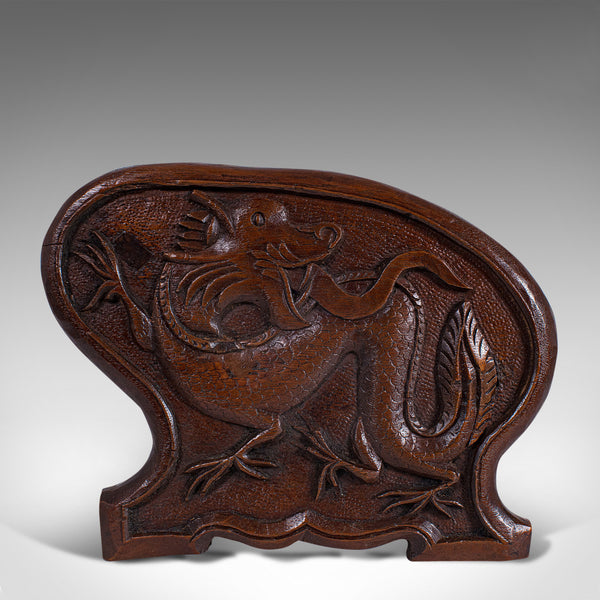 Antique Carved Book Stand, Oriental, Mahogany, Rack, Dragon Motif, 19th Century