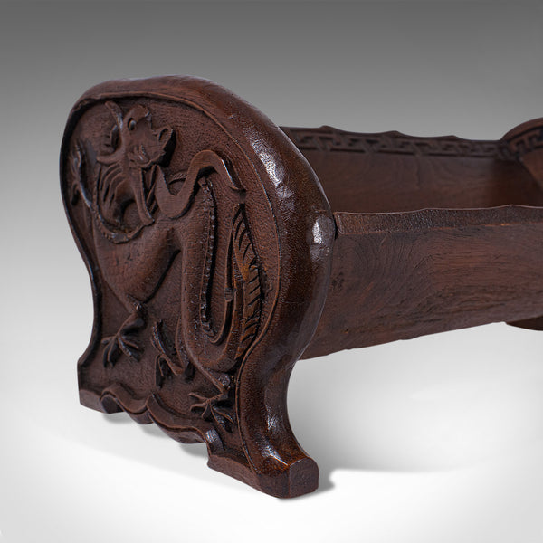Antique Carved Book Stand, Oriental, Mahogany, Rack, Dragon Motif, 19th Century