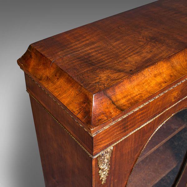 Antique Display Bookcase, English, Walnut, Boxwood, Empire, Cabinet, Regency