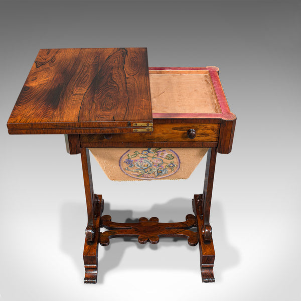 Antique Fold Over Games Table, English, Rosewood, Chess, Cards, Regency, C.1820