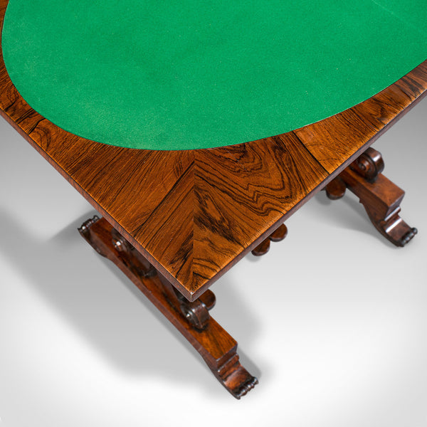 Antique Fold Over Games Table, English, Rosewood, Chess, Cards, Regency, C.1820