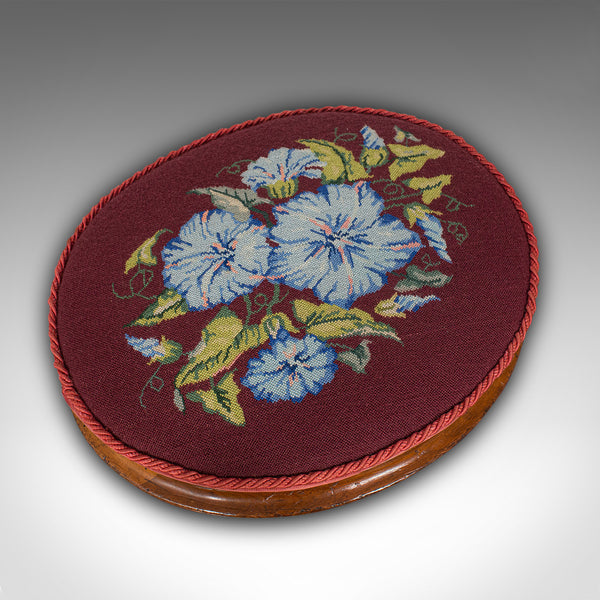 Pair of Antique Footstools, English, Walnut, Needlepoint, Rest, Victorian C.1860