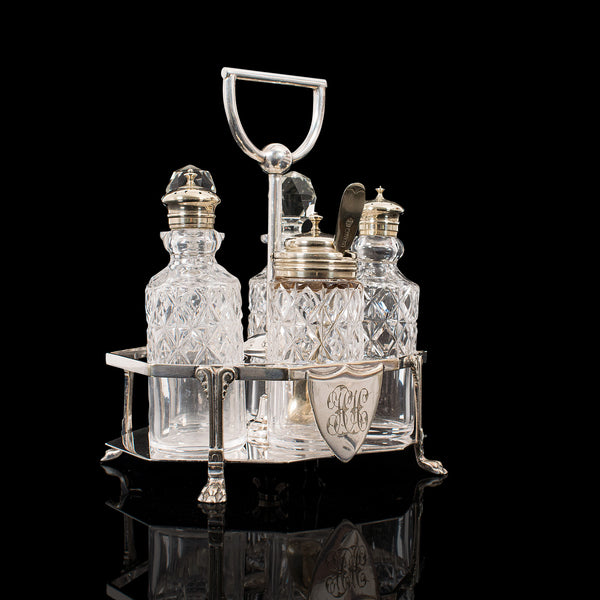 Antique Condiment Serving Set, English, Silver Plate, Table, Ashbury, Edwardian