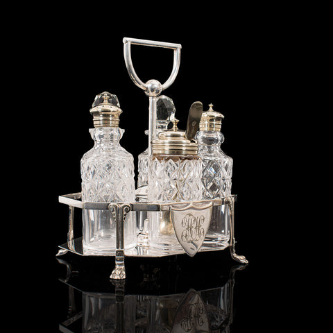 Antique Condiment Serving Set, English, Silver Plate, Table, Ashbury, Edwardian