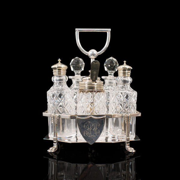 Antique Condiment Serving Set, English, Silver Plate, Table, Ashbury, Edwardian