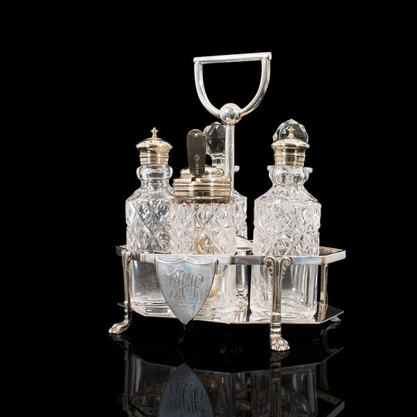 Antique Condiment Serving Set, English, Silver Plate, Table, Ashbury, Edwardian