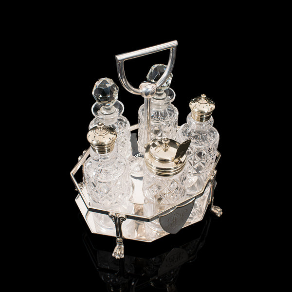 Antique Condiment Serving Set, English, Silver Plate, Table, Ashbury, Edwardian