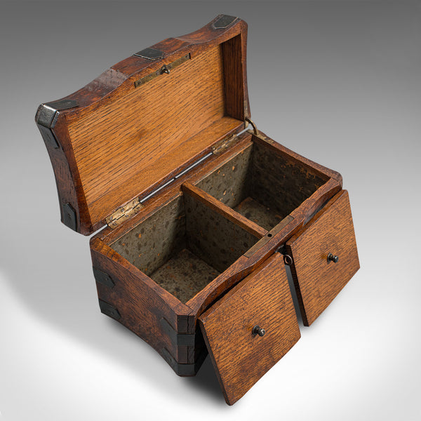 Antique Tea Box, English, Oak, Iron, Connoisseur Caddy, Case, Georgian, C.1800