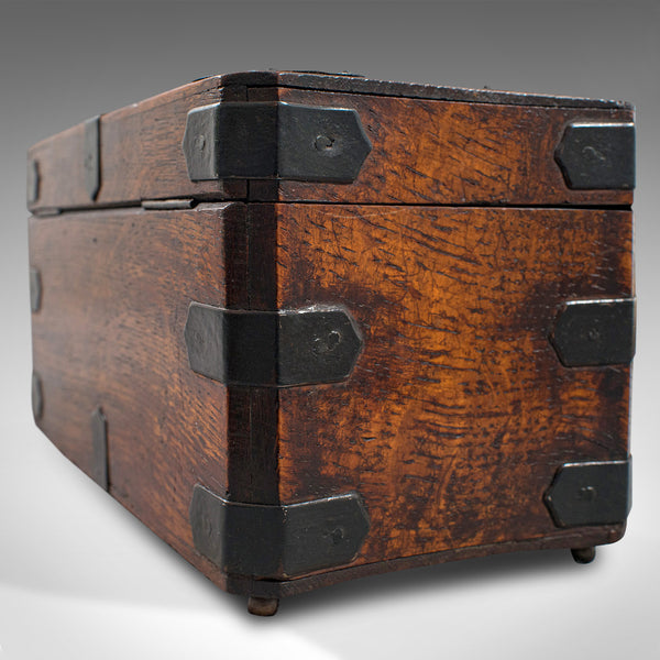 Antique Tea Box, English, Oak, Iron, Connoisseur Caddy, Case, Georgian, C.1800