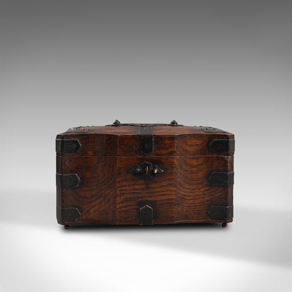 Antique Tea Box, English, Oak, Iron, Connoisseur Caddy, Case, Georgian, C.1800