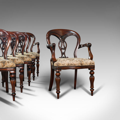 Vintage Dining Chair Set, English, Mahogany, Carver, 6, Regency Revival, C.20th