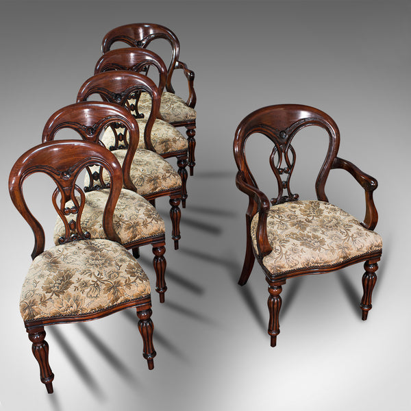 Vintage Dining Chair Set, English, Mahogany, Carver, 6, Regency Revival, C.20th
