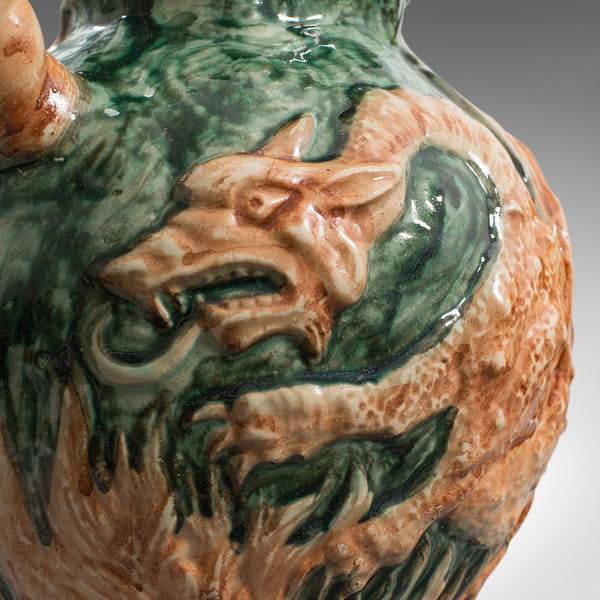 Antique Decorative Vase, Continental, Ceramic, Baluster Urn, Dragon, Victorian