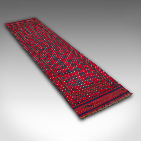 Long Antique Meshwari Runner, Persian, Wool, Kilim, Hallway, Carpet, Circa 1900