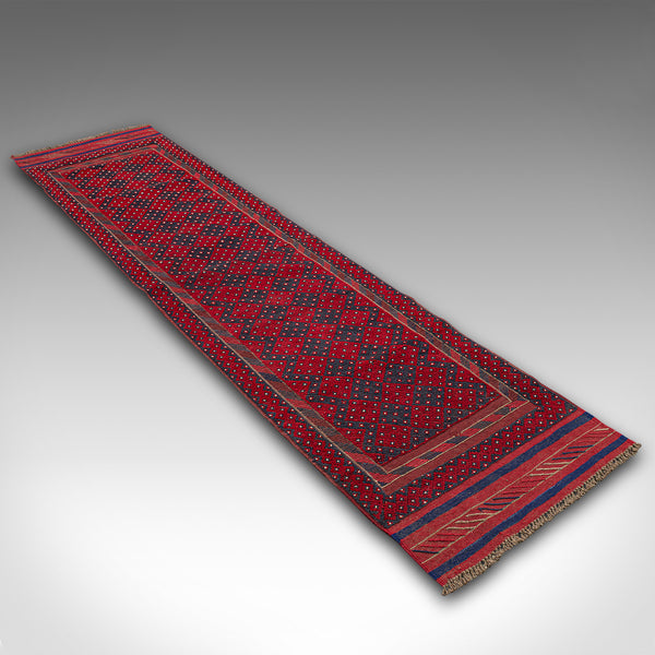 Long Antique Meshwari Runner, Persian, Wool, Kilim, Hallway, Carpet, Circa 1900
