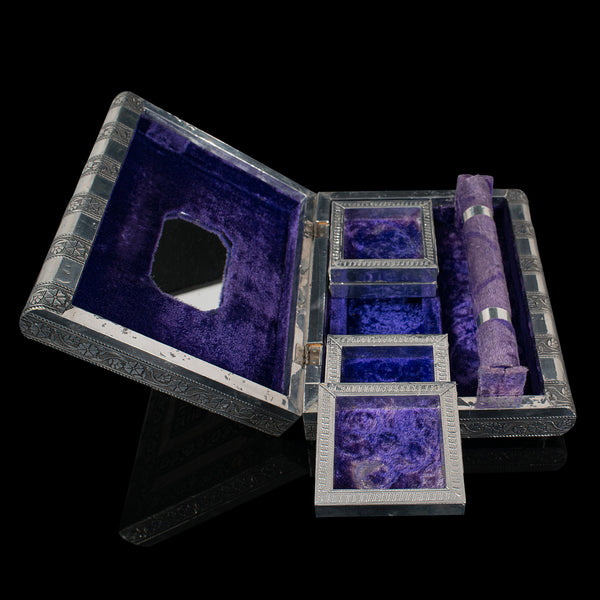 Vintage Decorative Jewellery Box, Indian Silver, Vanity Case, Late 20th Century