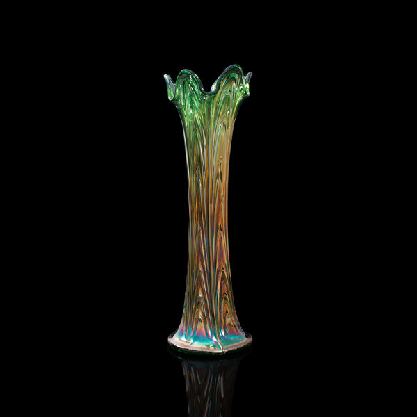 Vintage Flower Vase, English, Carnival Glass, Fluted, Early 20th Century, 1930