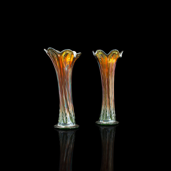Pair Of, Vintage Decorative Vases, English, Carnival Glass, Lustre, Mid 20th.C