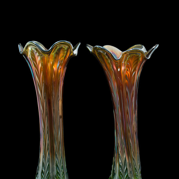 Pair Of, Vintage Decorative Vases, English, Carnival Glass, Lustre, Mid 20th.C