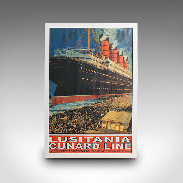 Vintage Cunard Cruise Line Poster, English, Print, RMS Lusitania, Maritime, Ship