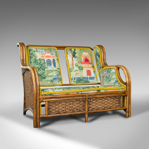 Vintage Colonial Loveseat, English, Bamboo, Bench, Sofa, Late 20th Century, 1970