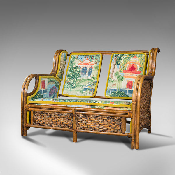 Vintage Colonial Loveseat, English, Bamboo, Bench, Sofa, Late 20th Century, 1970