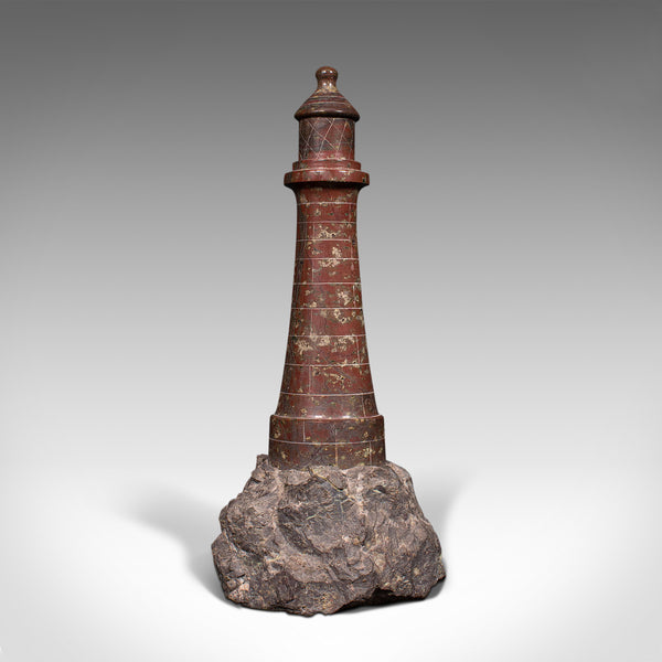 Antique Decorative Lighthouse, English, Cornish Serpentine, Marble, Ornament