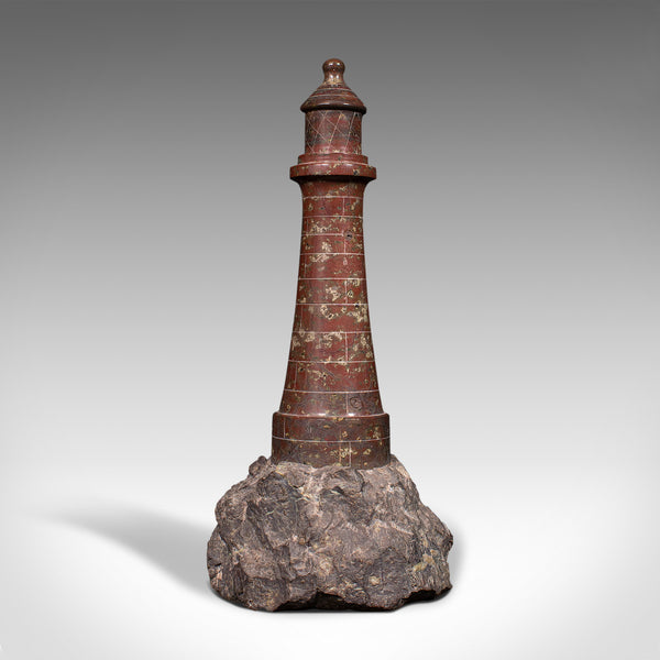 Antique Decorative Lighthouse, English, Cornish Serpentine, Marble, Ornament