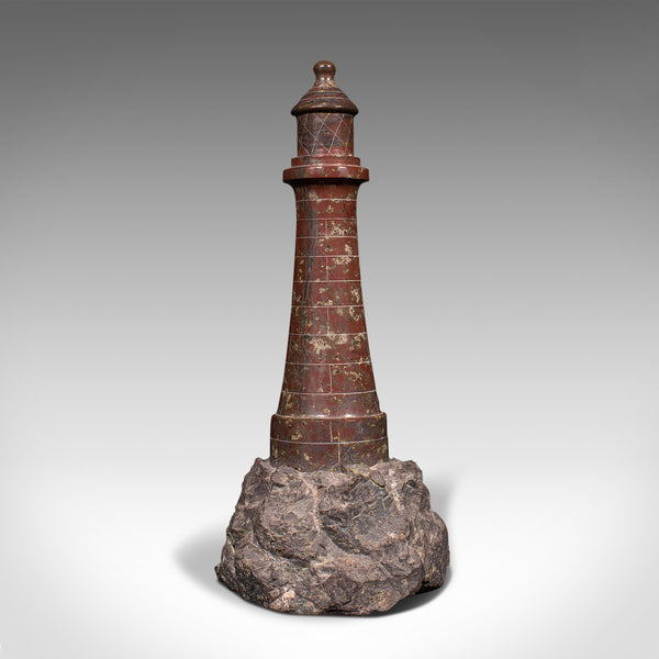 Antique Decorative Lighthouse, English, Cornish Serpentine, Marble, Ornament