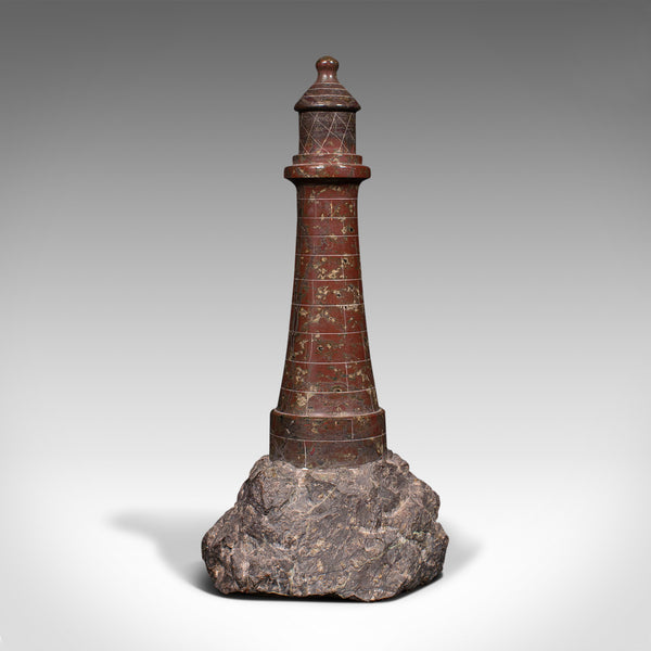Antique Decorative Lighthouse, English, Cornish Serpentine, Marble, Ornament