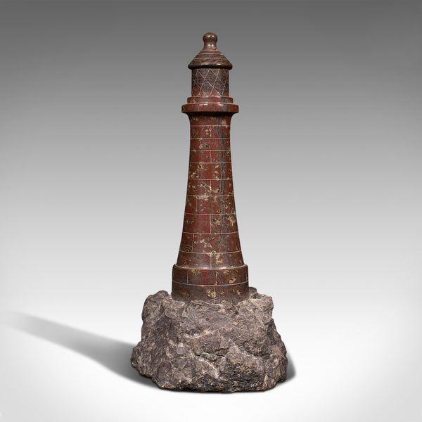 Antique Decorative Lighthouse, English, Cornish Serpentine, Marble, Ornament