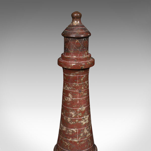 Antique Decorative Lighthouse, English, Cornish Serpentine, Marble, Ornament