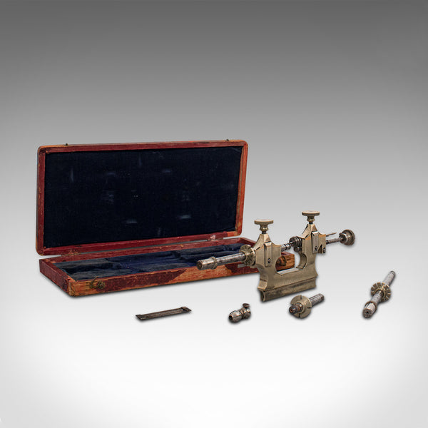 Antique Desktop Watchmaker's Lathe, Swiss, Brass, Jacot, Craftsman's Tool, 1920