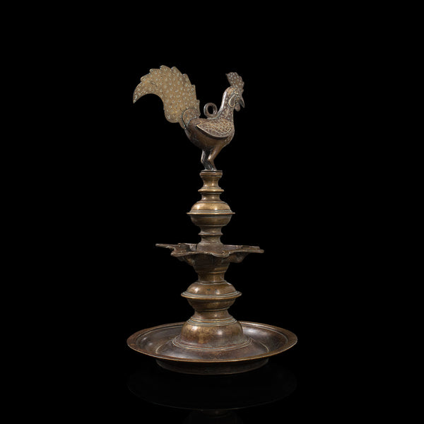 Antique Deccan Oil Lamp, Indian, Bronze, Hamsa, Bird, Late 19th Century, C.1900