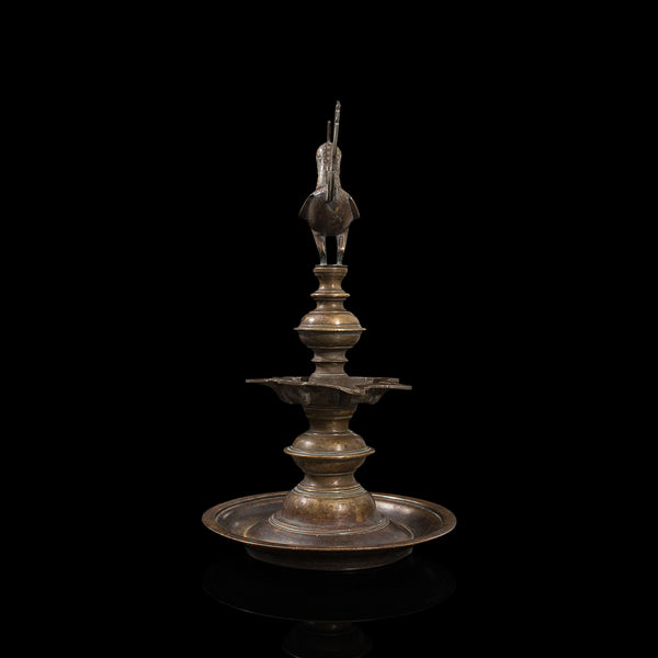 Antique Deccan Oil Lamp, Indian, Bronze, Hamsa, Bird, Late 19th Century, C.1900
