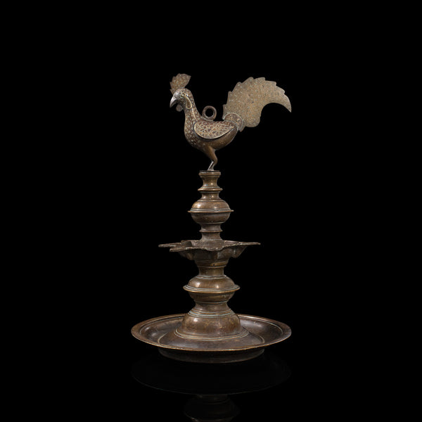 Antique Deccan Oil Lamp, Indian, Bronze, Hamsa, Bird, Late 19th Century, C.1900