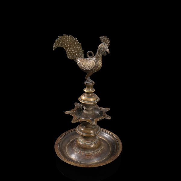 Antique Deccan Oil Lamp, Indian, Bronze, Hamsa, Bird, Late 19th Century, C.1900