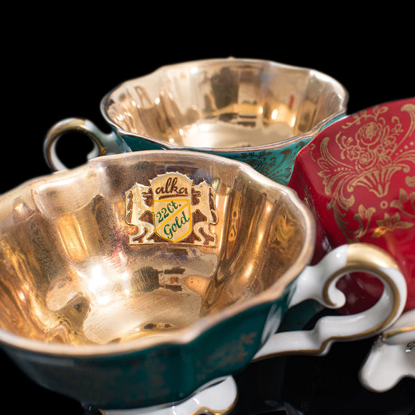 Rare, Unused, Set of 6 Vintage Tea Cups, German, Saucer, Alka, Bavaria, C.1940