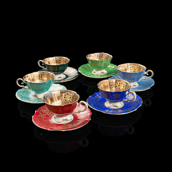 Rare, Unused, Set of 6 Vintage Tea Cups, German, Saucer, Alka, Bavaria, C.1940