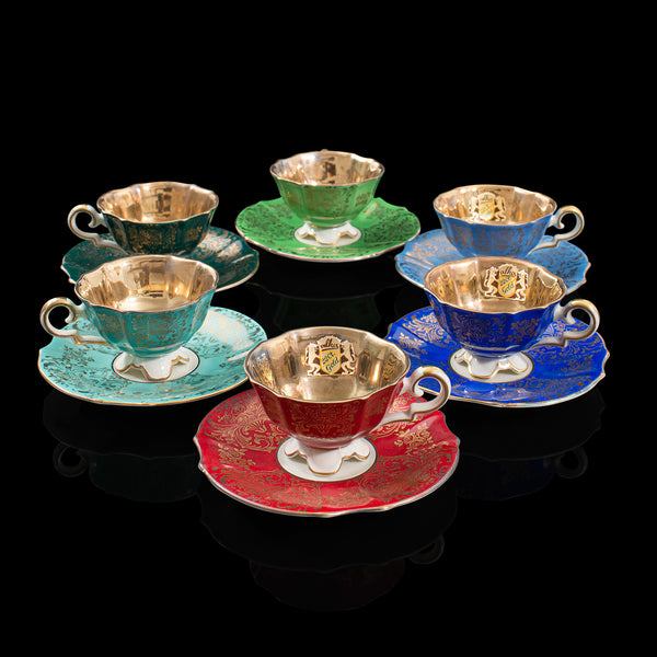 Rare, Unused, Set of 6 Vintage Tea Cups, German, Saucer, Alka, Bavaria, C.1940