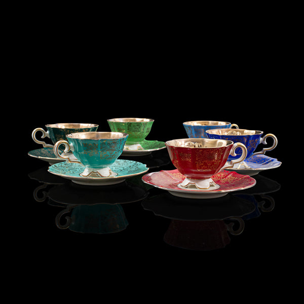 Rare, Unused, Set of 6 Vintage Tea Cups, German, Saucer, Alka, Bavaria, C.1940