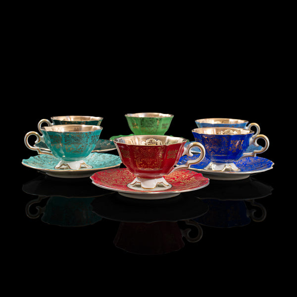 Rare, Unused, Set of 6 Vintage Tea Cups, German, Saucer, Alka, Bavaria, C.1940