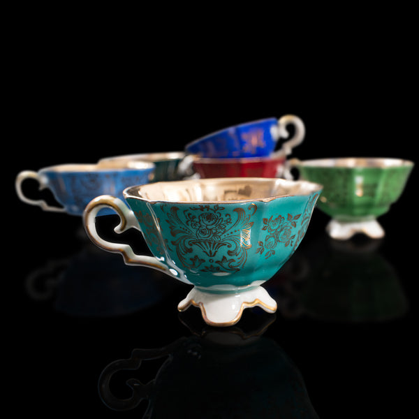 Rare, Unused, Set of 6 Vintage Tea Cups, German, Saucer, Alka, Bavaria, C.1940