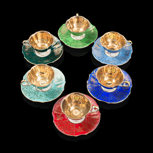 Rare, Unused, Set of 6 Vintage Tea Cups, German, Saucer, Alka, Bavaria, C.1940