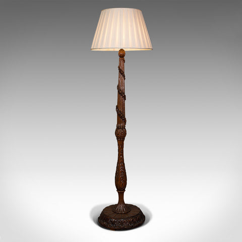 Antique Standard Lamp, Black Forest, Continental, Oak, Lounge, Light, Edwardian