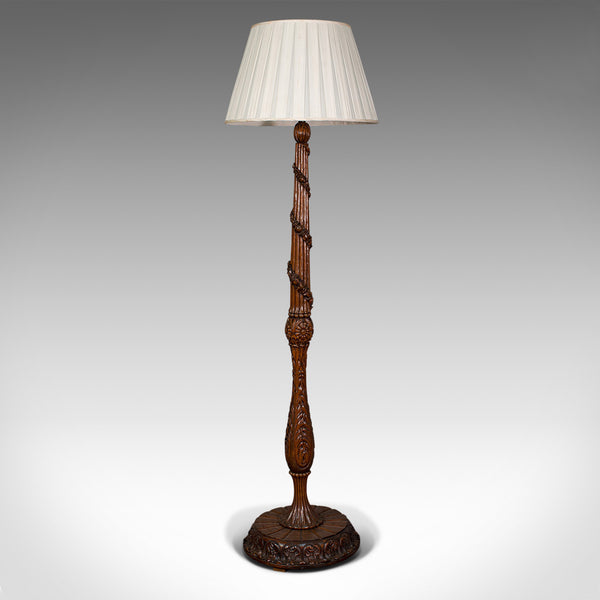 Antique Standard Lamp, Black Forest, Continental, Oak, Lounge, Light, Edwardian
